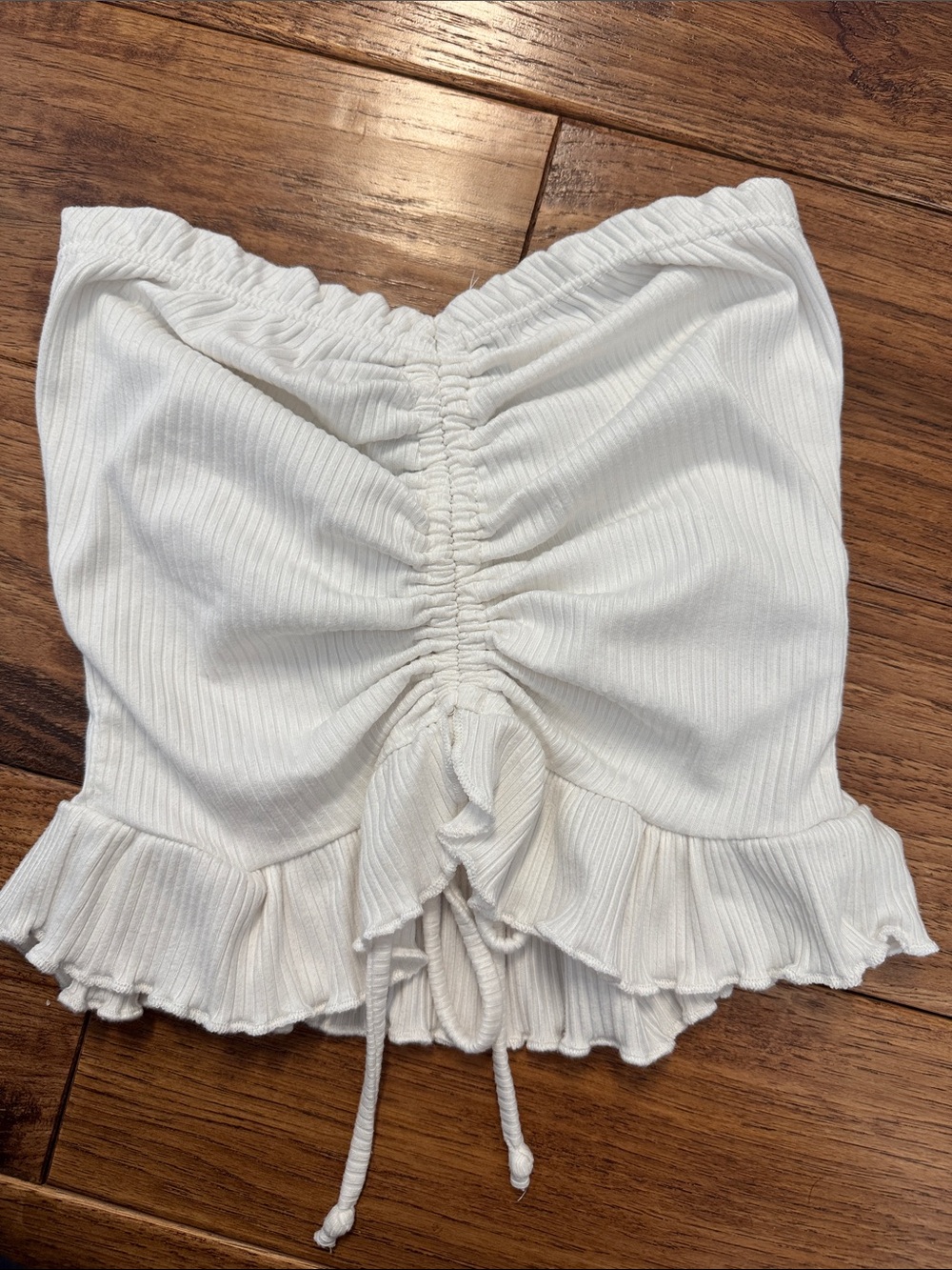 Forever 21 White Ribbed Ruched Crop Top
